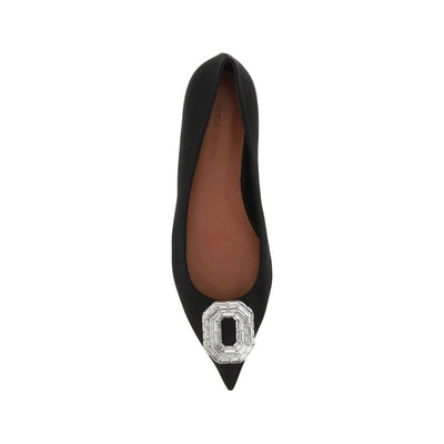 Amina Muaddi Black Silk Ballet Flats