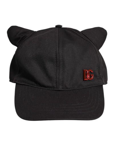 Dolce & Gabbana Black Cotton Logo Patch 6 Panels Baseball Cap Hat