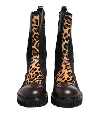 Dolce & Gabbana Multicolor Leopard Mid Calf Boots Shoes