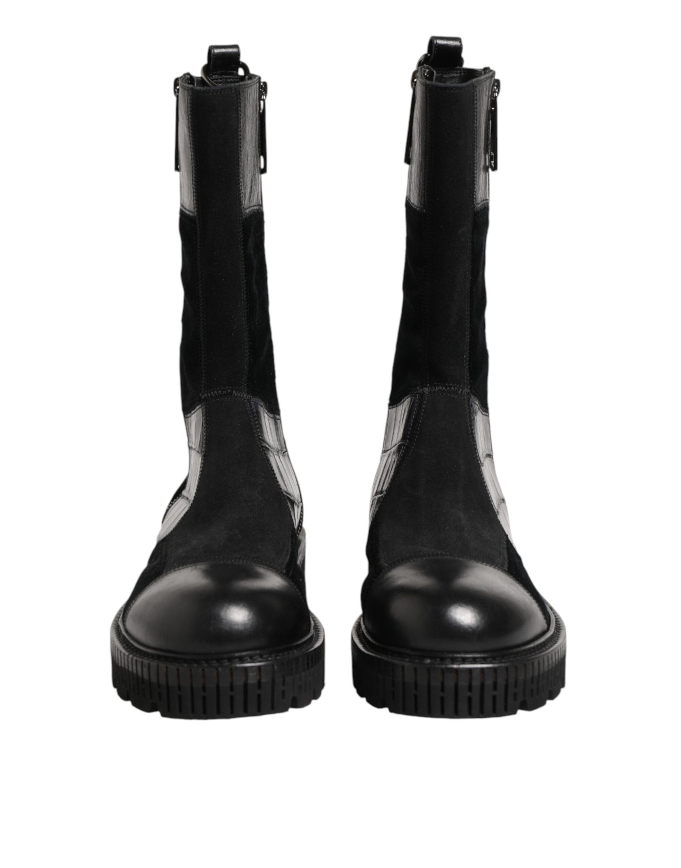 Dolce & Gabbana Black Patchwork Leather Mid Calf Boot  Shoes