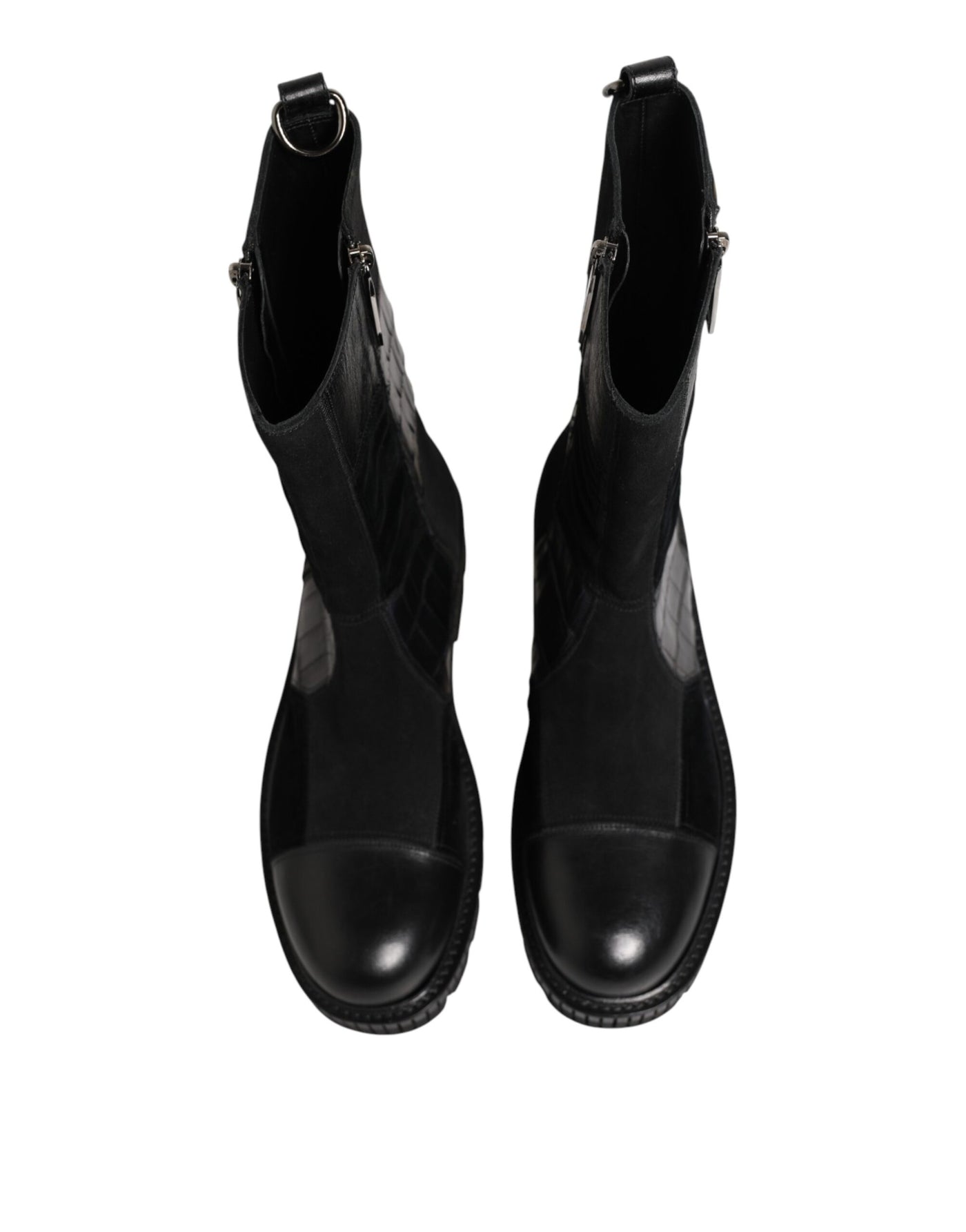 Dolce & Gabbana Black Patchwork Leather Mid Calf Boot  Shoes