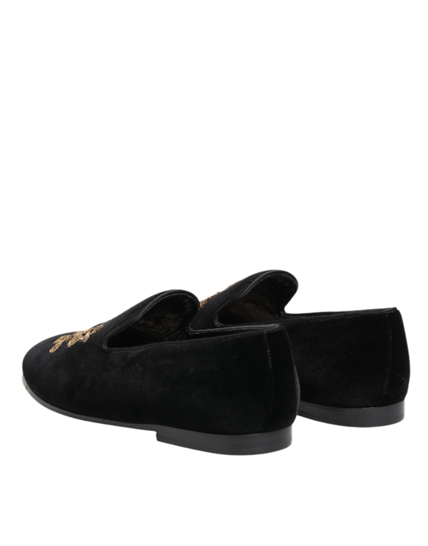 Dolce & Gabbana Black Velvet Gold Crown Mens Loafers Shoes