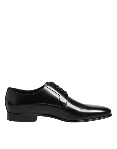 Dolce & Gabbana Black Calfskin Leather Derby Men Dress Shoes