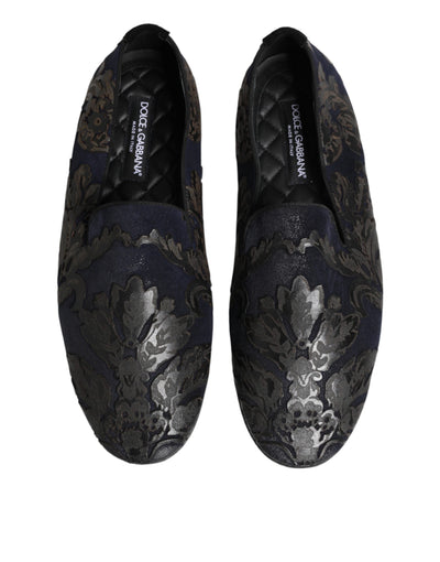 Dolce & Gabbana Black Jacquard Leather Slip On Loafers Shoes