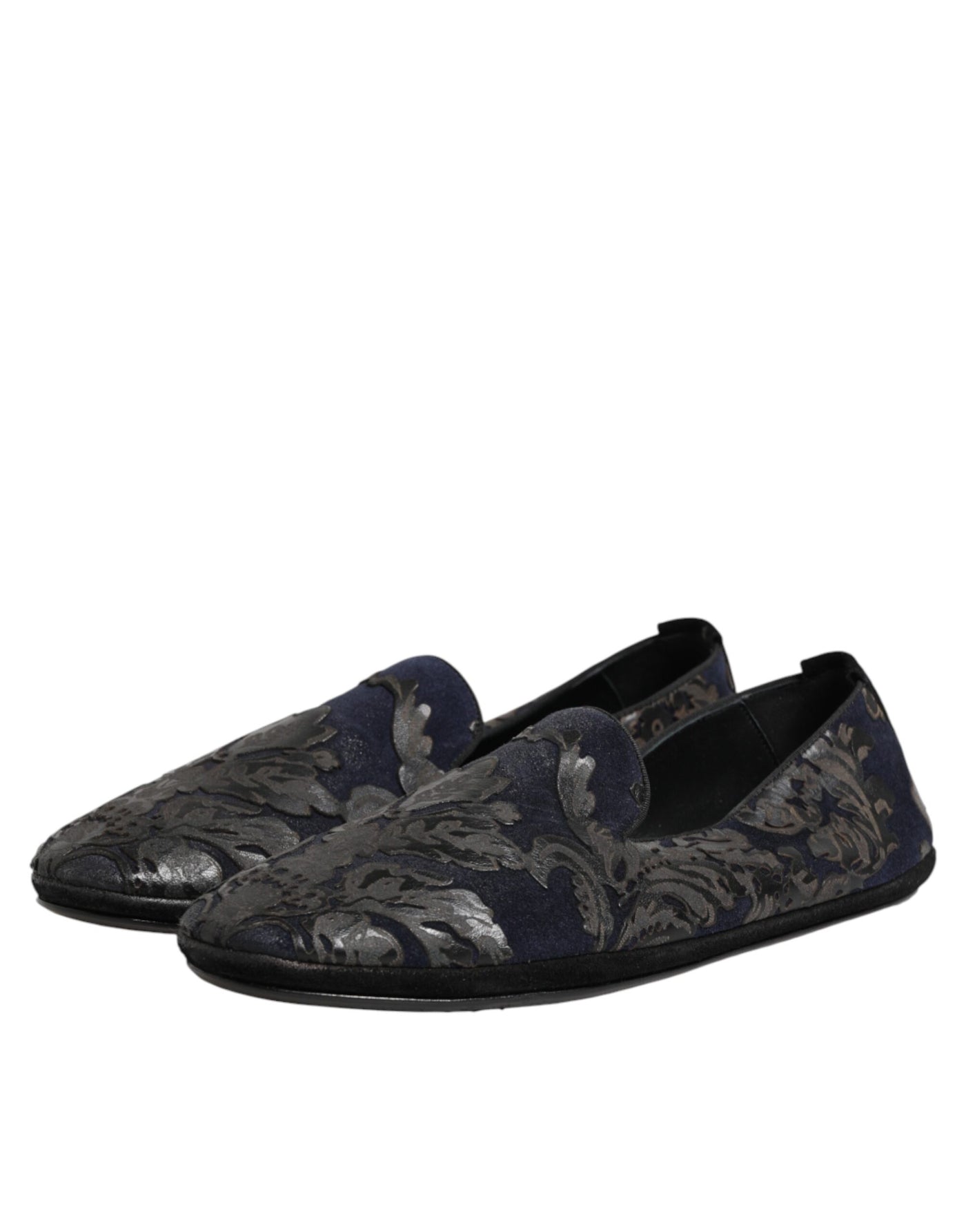 Dolce & Gabbana Black Jacquard Leather Slip On Loafers Shoes