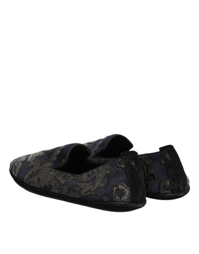Dolce & Gabbana Black Jacquard Leather Slip On Loafers Shoes