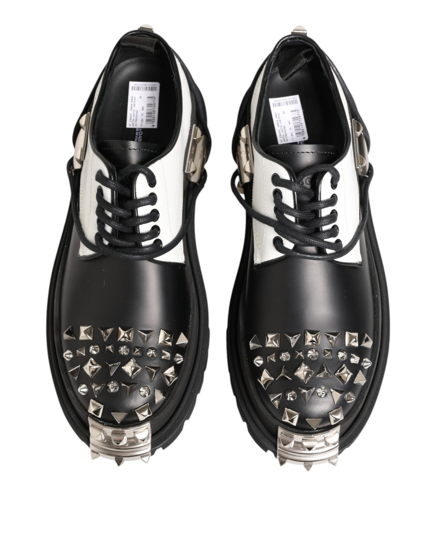 Dolce & Gabbana Black White Studded Men Formal Derby Shoes