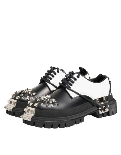 Dolce & Gabbana Black White Studded Men Formal Derby Shoes