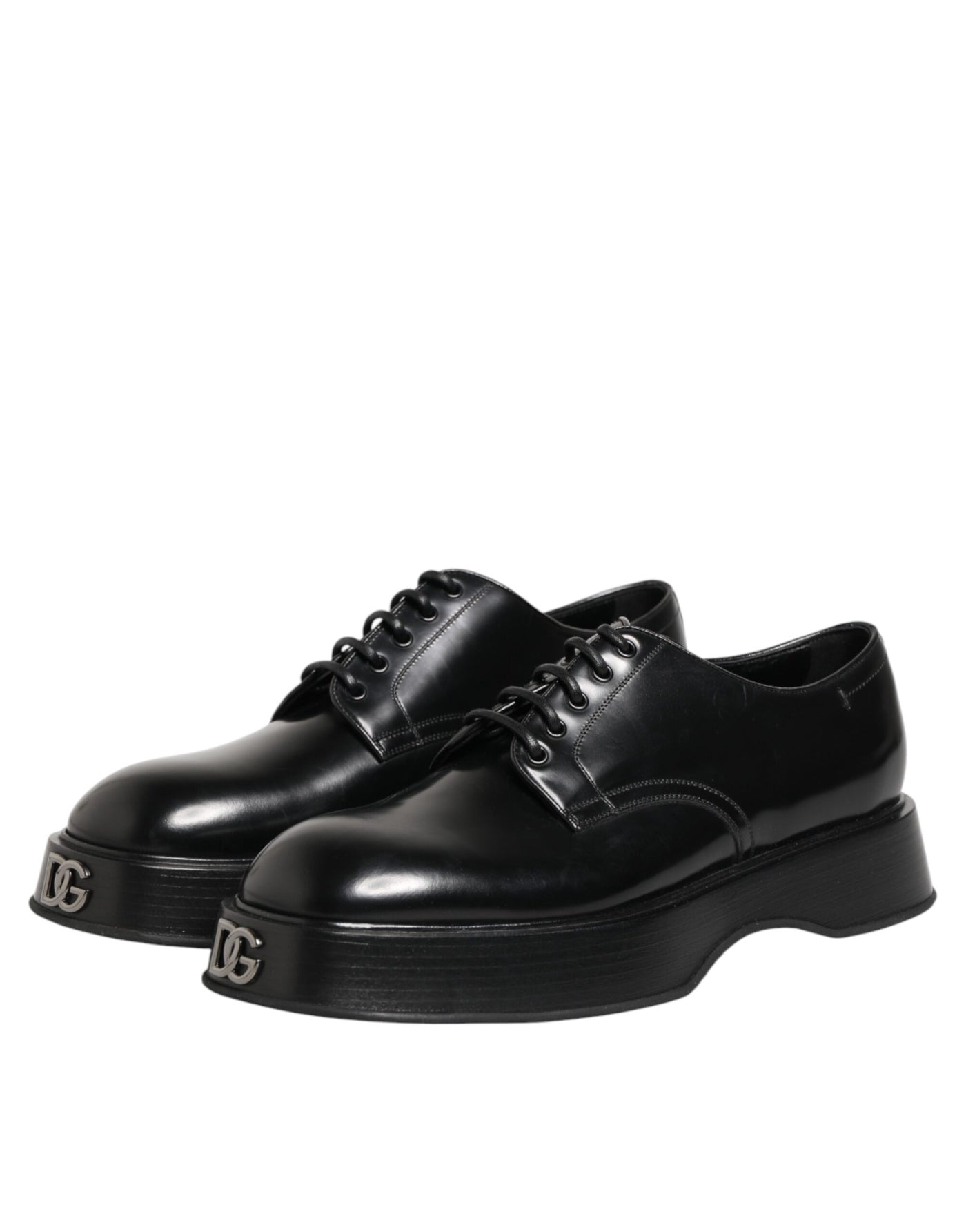 Dolce & Gabbana Black Calfskin Leather Men Derby Dress Shoes