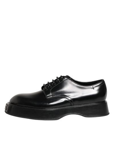 Dolce & Gabbana Black Calfskin Leather Men Derby Dress Shoes