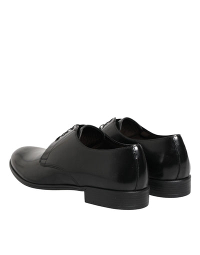 Dolce & Gabbana Black Calfskin Leather Derby Dress Shoes