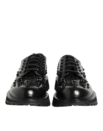 Dolce & Gabbana Black Leather Studded Men Formal Derby  Shoes