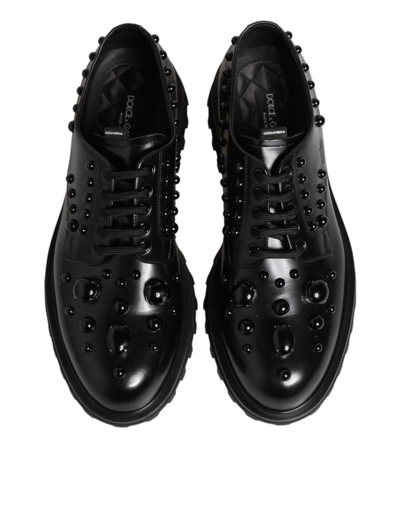Dolce & Gabbana Black Leather Studded Men Formal Derby  Shoes