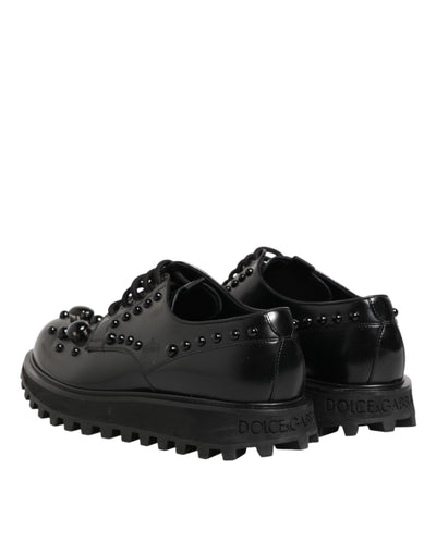 Dolce & Gabbana Black Leather Studded Men Formal Derby  Shoes