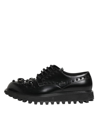 Dolce & Gabbana Black Leather Studded Men Formal Derby  Shoes