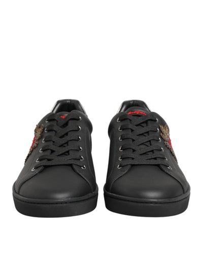 Dolce & Gabbana Black Leather Heart Embellished Sneakers Shoes