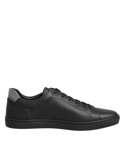Dolce & Gabbana Black Leather Heart Embellished Sneakers Shoes
