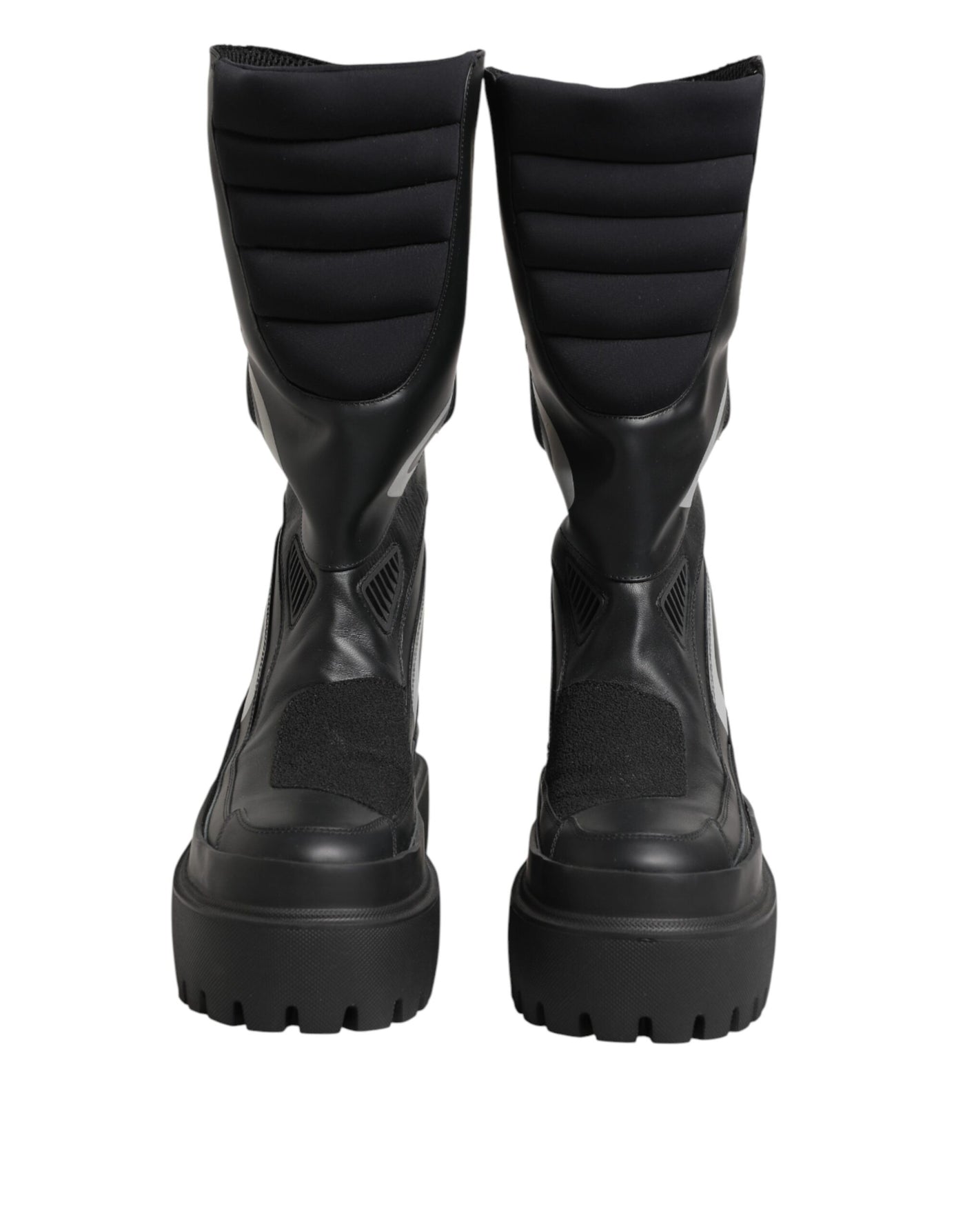 Dolce & Gabbana Black Leather Mid Calf Biker Boots Shoes