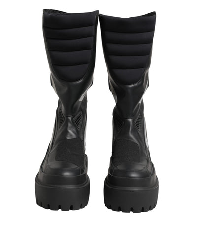 Dolce & Gabbana Black Leather Mid Calf Biker Boots Shoes