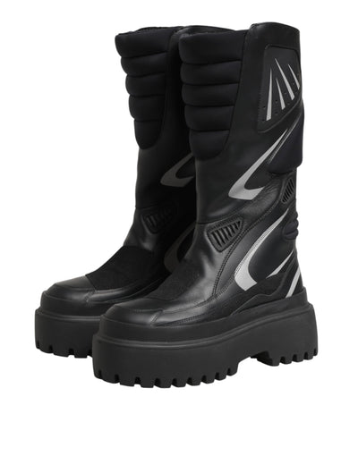 Dolce & Gabbana Black Leather Mid Calf Biker Boots Shoes