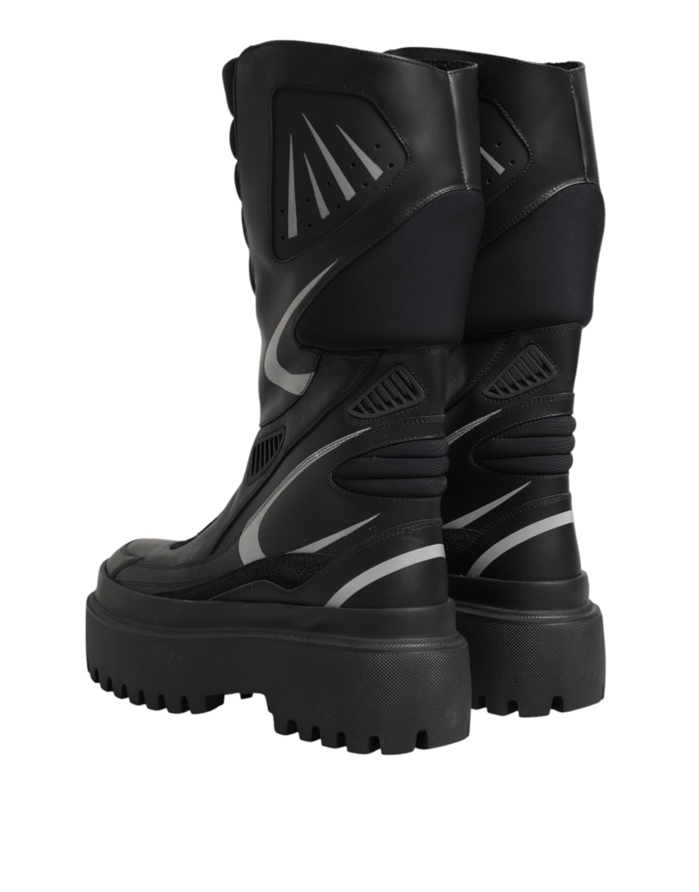 Dolce & Gabbana Black Leather Mid Calf Biker Boots Shoes