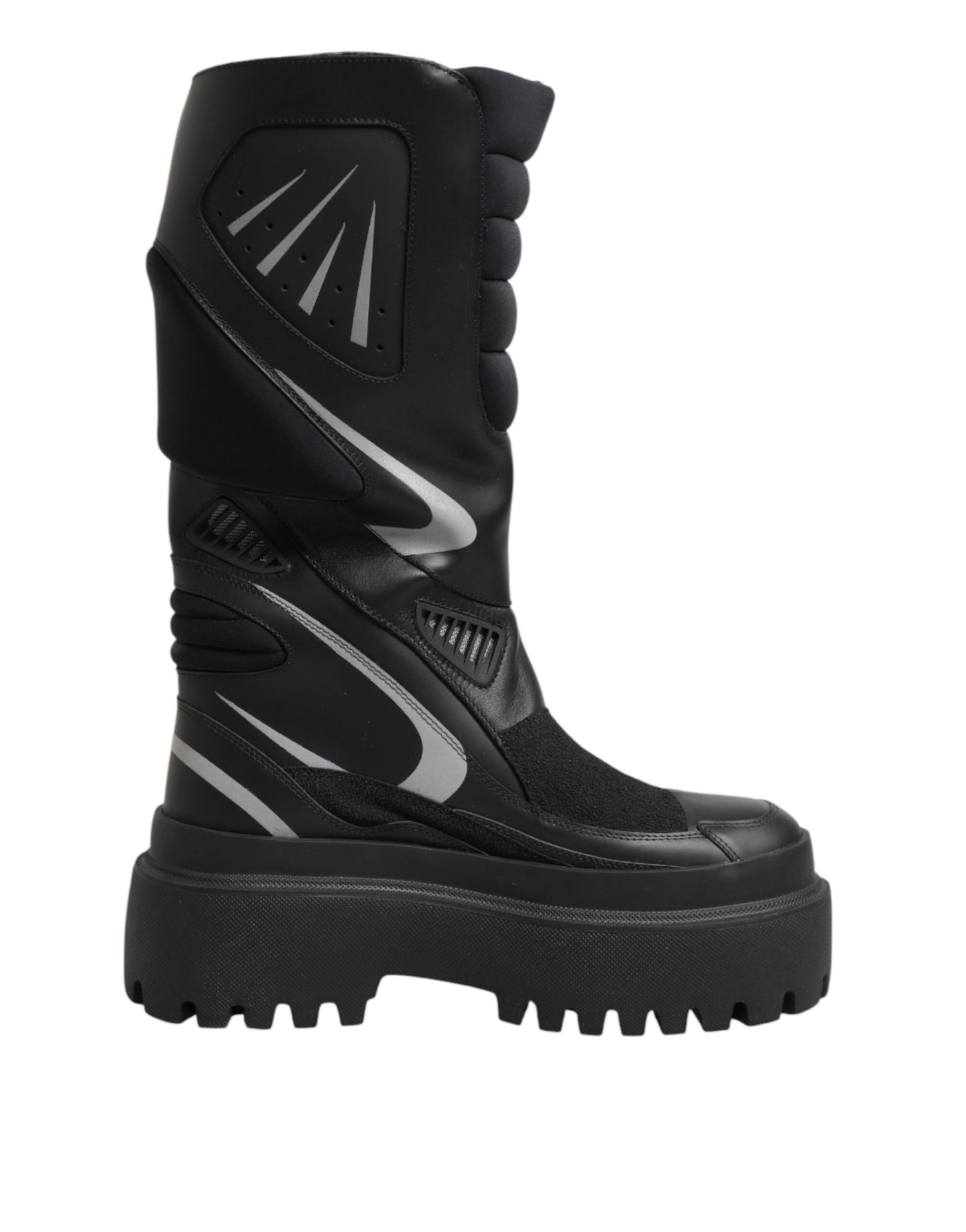 Dolce & Gabbana Black Leather Mid Calf Biker Boots Shoes