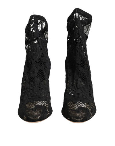 Dolce & Gabbana Black Stretch Socks Taormina Lace Boot Shoes