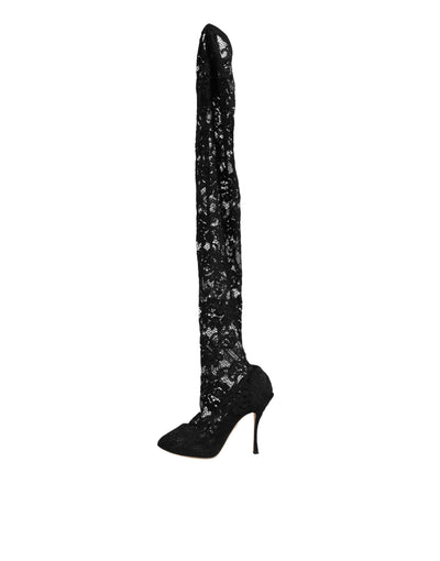 Dolce & Gabbana Black Taormina Lace Socks Pumps Boots Shoes