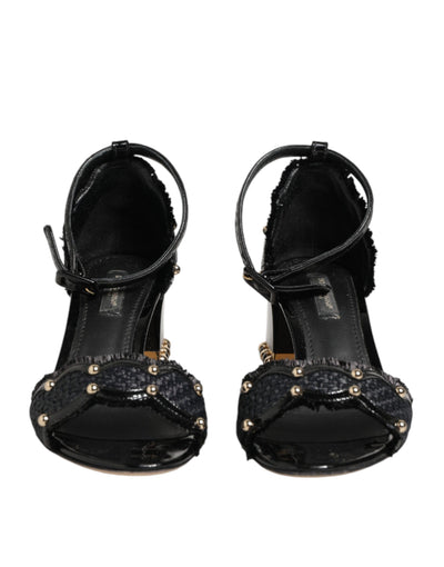 Dolce & Gabbana Black Studded Ankle Strap Sandals Shoes