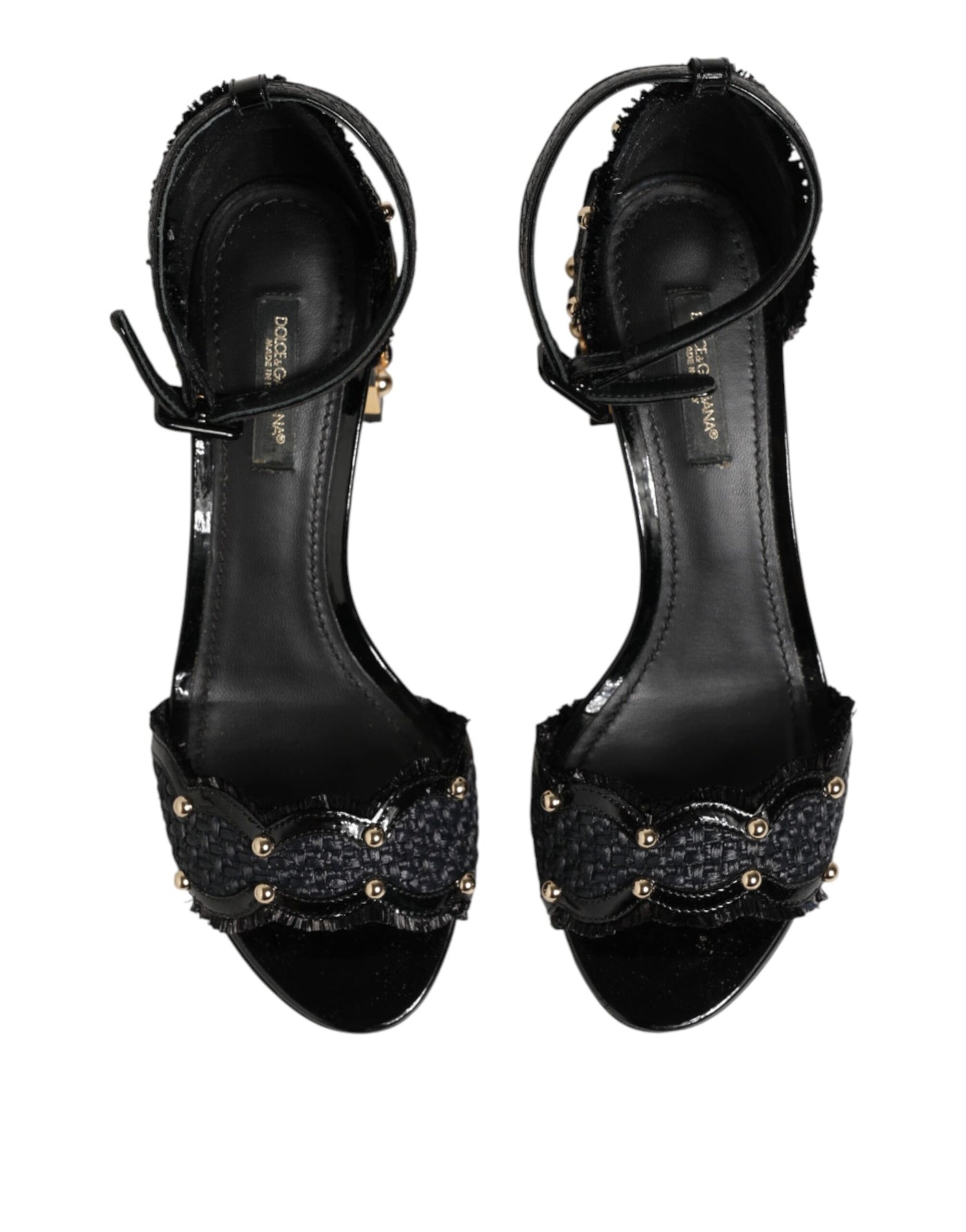 Dolce & Gabbana Black Studded Ankle Strap Sandals Shoes