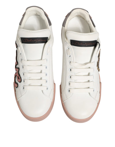 Dolce & Gabbana White Leather Sacred Heart Sneakers Shoes