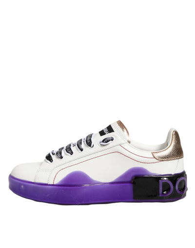 Dolce & Gabbana White Purple Leather Low Top Sneaker Shoes