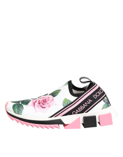 Dolce & Gabbana White Rose Print Sorrento Sneakers Shoes