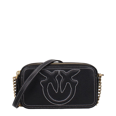 PINKO Black Leather Crossbody Bag