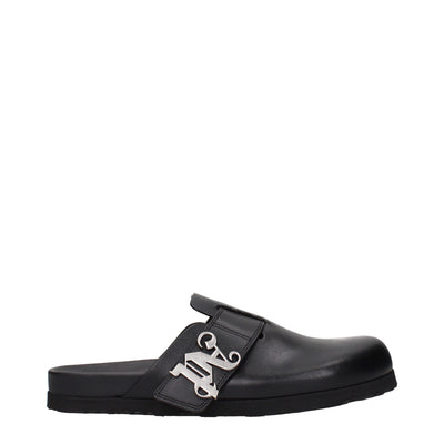 Palm Angels Black Leather Slippers
