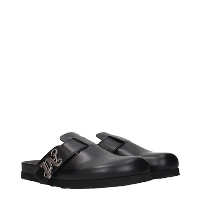 Palm Angels Black Leather Slippers