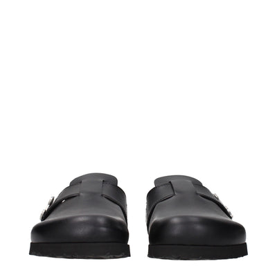 Palm Angels Black Leather Slippers