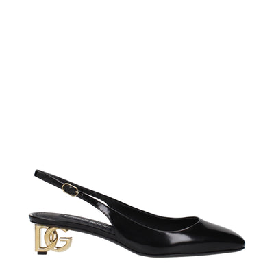 Dolce & Gabbana Black Leather Mid Heel Pumps