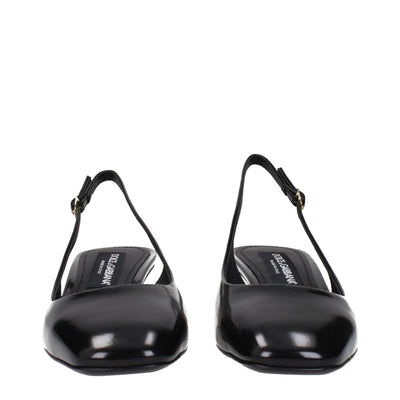 Dolce & Gabbana Black Leather Mid Heel Pumps