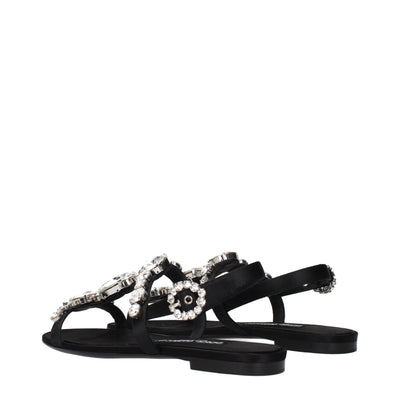 Dolce & Gabbana Black Satin Flat Sandals