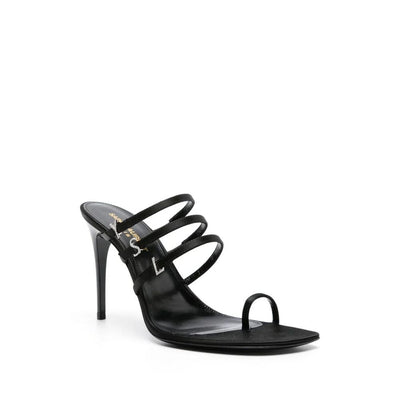 Saint Laurent Black Silk Stiletto Heel Sandals