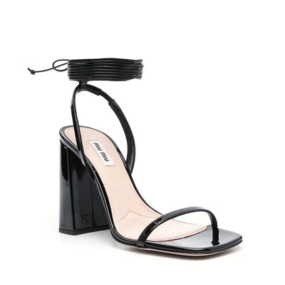 Miu Miu Black Calfskin Strap-On Sandals