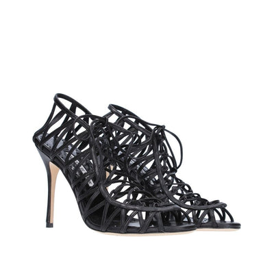 Manolo Blahnik Black Leather Strap-On Sandals