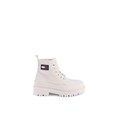 Tommy Hilfiger Beige Recycled Cotton Lace-Up Boots