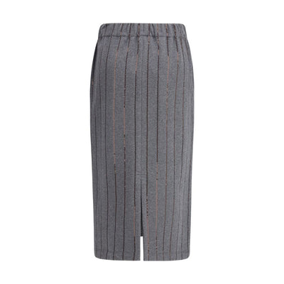 Brunello Cucinelli Gray Polyester Midi Skirt