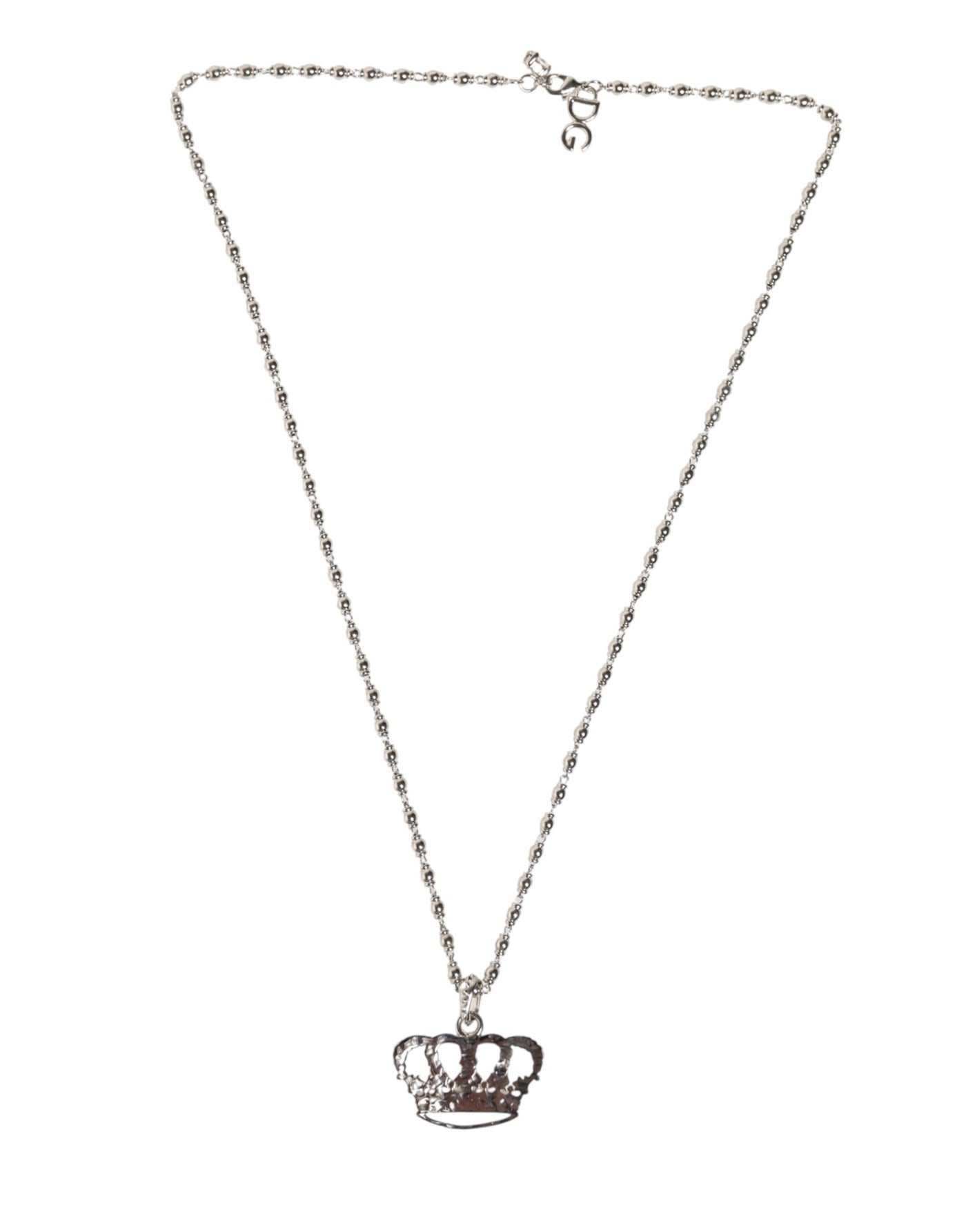 Dolce & Gabbana Silver Tone Brass Chain Crown Crystal Pendant  Necklace