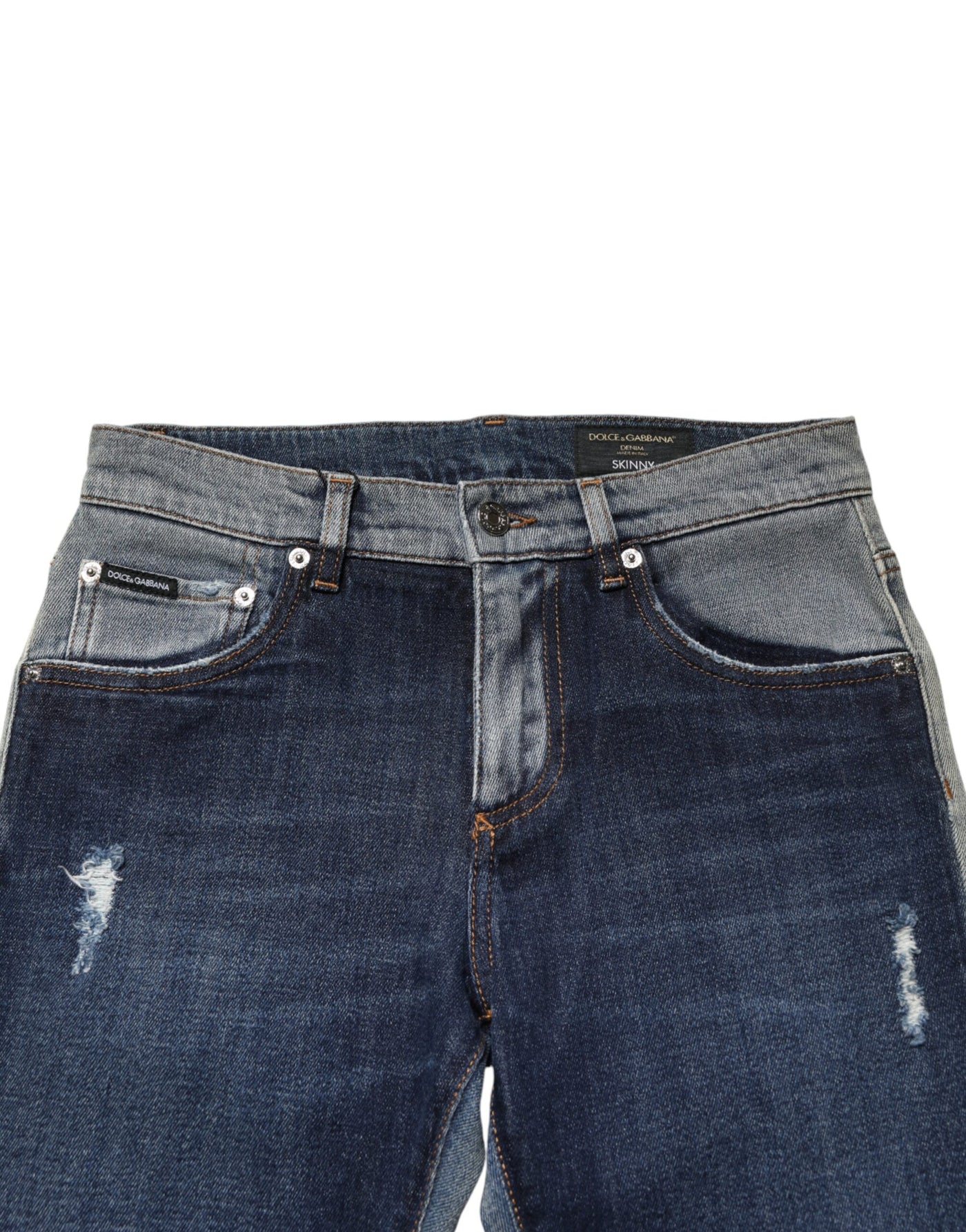 Dolce & Gabbana Blue Two Tone Cotton Men Skinny Denim Jeans