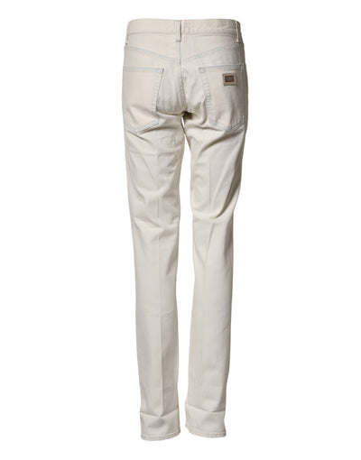 Dolce & Gabbana White Cotton Skinny Denim Trouser Men Jeans