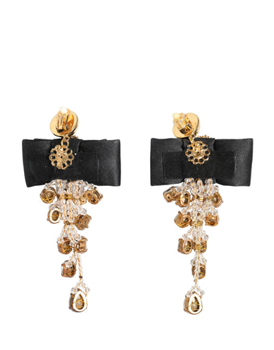 Dolce & Gabbana Crystal Chandelier Satin Bow Clip-On Jewelry Earrings
