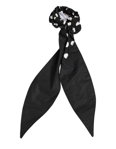 Dolce & Gabbana Black Cotton Polka Dot Scarf Tie Accessory Hair Scrunchie